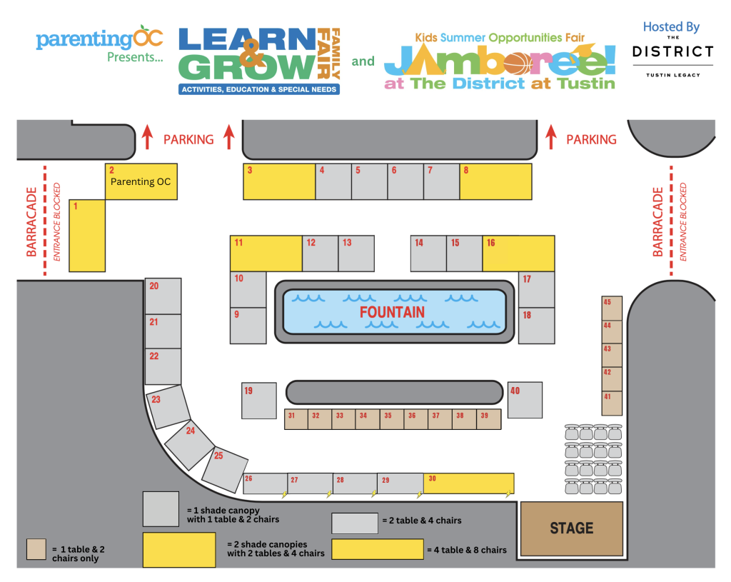 Exhibitor map for Learn & Grow and Jamboree at The District at Tustin Legacy